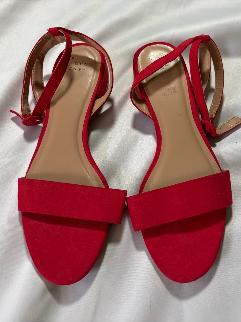 a new day Red Suede Ankle-Strap Low Block Heel Sandals - Picture 3 of 5